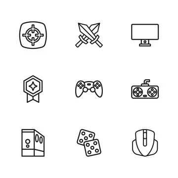 Set line Game dice, controller or joystick, Computer mouse, monitor, Target.. Stock Illustration