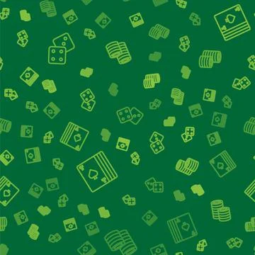 Set line Game dice, Deck of playing cards and Casino chips on seamless pattern Stock Illustration
