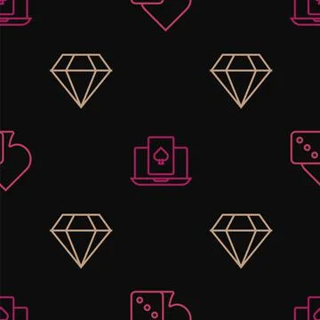 Set line Game dice, Diamond and Online poker table game on seamless pattern Stock Illustration