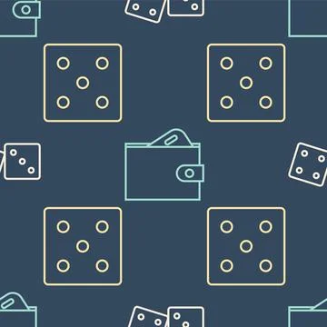 Set line Game dice, Game dice and Wallet with money on seamless pattern. Vector Stockillustratie