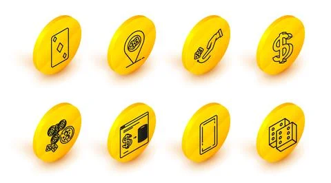 Set line Game dice, Online casino chips exchange on stacks of dollars, Casi.. Stock Illustration