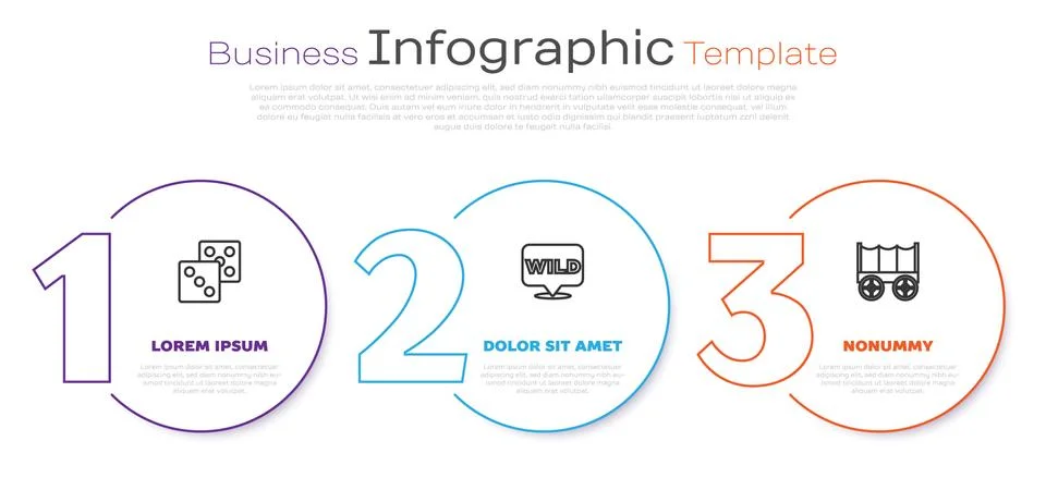 Set line Game dice, Pointer to wild west and Wild covered wagon. Business Stock Illustration