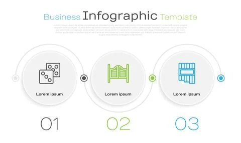 Set line Game dice, Saloon door and Pan flute. Business infographic template Stock Illustration