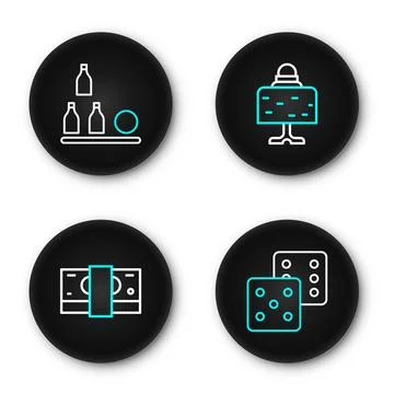 Set line Game dice, Stacks paper money cash, Magic ball table and Bottles i.. Stock Illustration