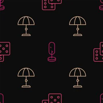 Set line Game dice, Sun protective umbrella and Tree on seamless pattern. Vector イラスト素材