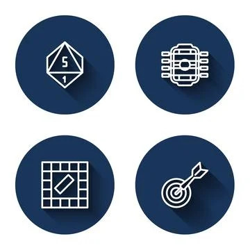 Set line Game dice, Table football, Board game and Classic dart board and arrow Stock Illustration