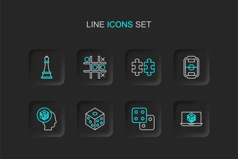 Set line Game dice, Table football, Puzzle pieces toy, Tic tac toe game and.. Stock Illustration