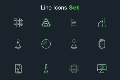 Set line Game dice, Table football, Chess, Air hockey table, Chip for board.. Stock Illustration