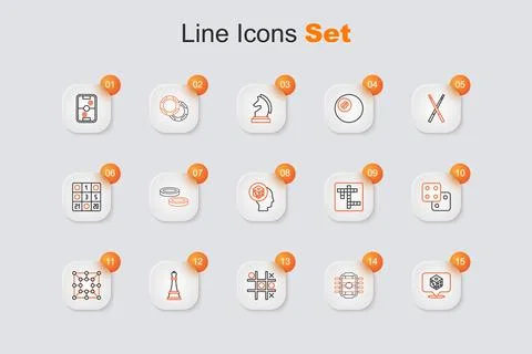 Set line Game dice, Table football, Tic tac toe game, Chess, Board, Crosswo.. Stock Illustration