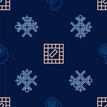 Set line Game dice, Tic tac toe game and Board on seamless pattern. Vector Stock Illustration