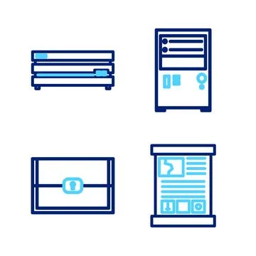 Set line Game guide, Chest for game, Computer and Video console icon. Vector Stock Illustration