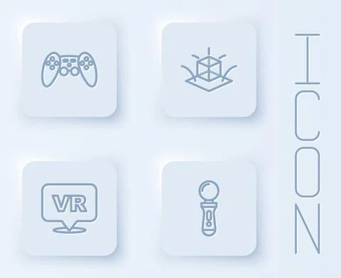 Set line Gamepad, 3d modeling, Virtual reality and VR controller game. White Stock Illustration