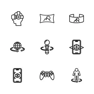 Set line Gamepad, 3d modeling, VR controller game, 360 degree view, Virtual.. Illustrazione stock