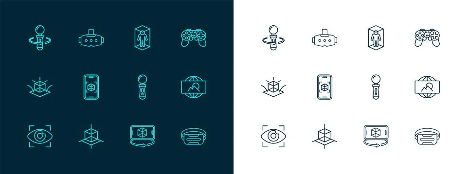Set line Gamepad, 3d modeling, VR controller game,  and Virtual reality gla.. Stock Illustration