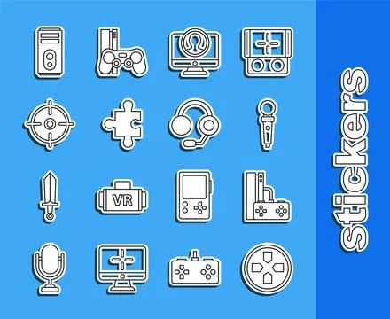 Set line Gamepad, console with joystick, Joystick for arcade machine, Creat.. Stock Illustration