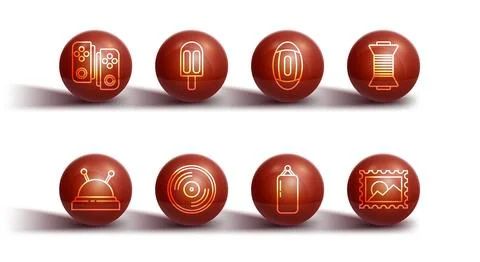 Set line Gamepad, Needle bed and needles, Sewing thread on spool, Punching bag Stock Illustration