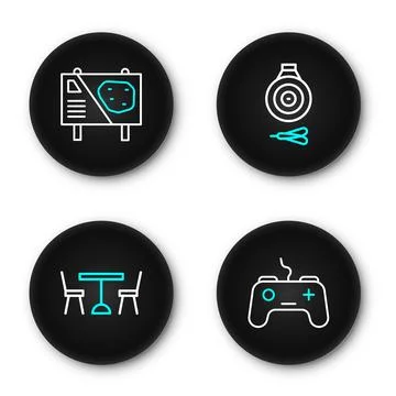 Set line Gamepad, Picnic table with chairs, Classic dart board and arrow an.. 스톡 일러스트