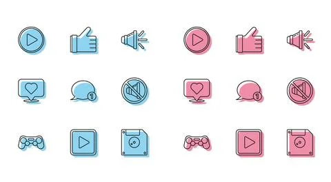 Set line Gamepad, Play in square, circle, Floppy disk for computer data sto.. Stock Illustration