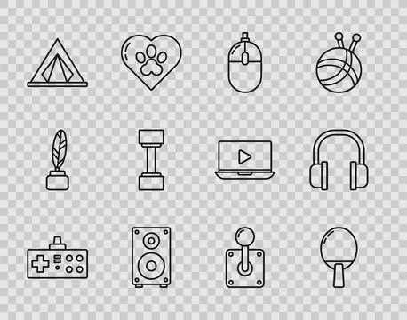 Set line Gamepad, Racket for playing table tennis, Computer mouse, Stereo s.. Stock Illustration