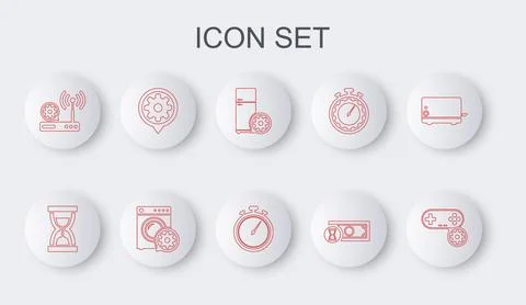 Set line Gamepad setting, Old hourglass with sand, Refrigerator, Fast payments 스톡 일러스트