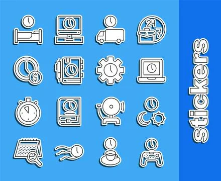 Set line Gamepad of time, Day and night with, Laptop, Delivery, Daily paper イラスト素材