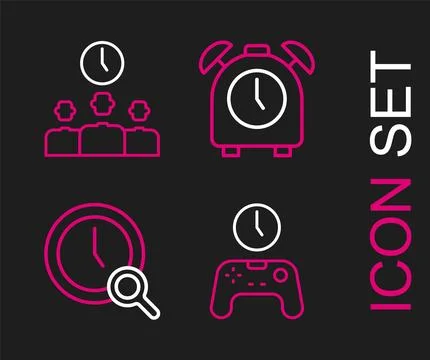 Set line Gamepad of time, Magnifying glass with clock, Alarm and Time Management Stock Illustration