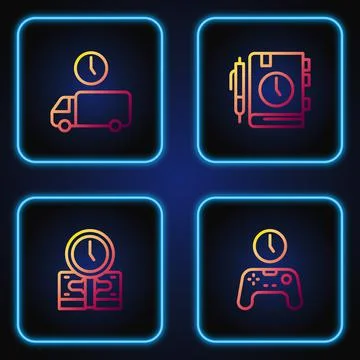 Set line Gamepad of time, Time is money, Delivery and Daily paper notepad Stock Illustration
