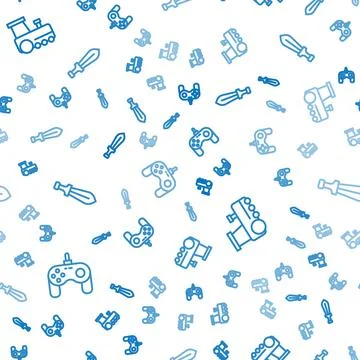 Set line Gamepad, Toy train and Sword toy on seamless pattern. Vector Stock Illustration