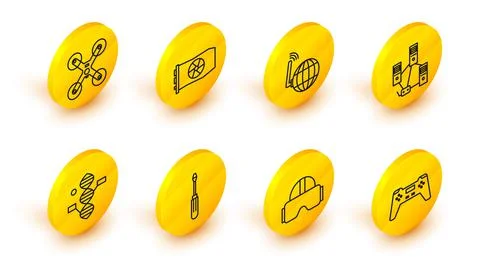 Set line Gamepad, Virtual reality glasses, Screwdriver, DNA symbol, Computer  Stock Illustration