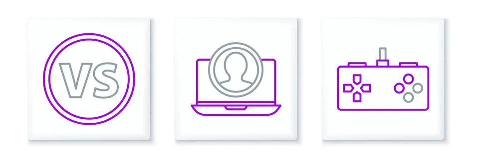 Set line Gamepad, VS Versus battle and Create account screen icon. Vector Stockillustratie