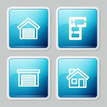 Set line Garage, House plan,  and  icon. Vector Stock Illustration