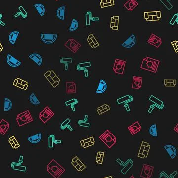 Set line Garage, Paint roller brush, Sofa and House contract on seamless pattern Illustrazione stock