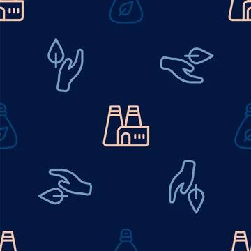 Set line Garbage bag, Leaf in hand and Factory production on seamless pattern Stockillustratie