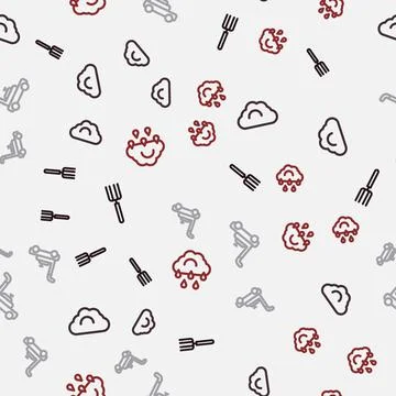 Set line Garden pitchfork, Cloudy weather, Lawn mower and with rain on seamless 스톡 일러스트