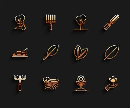 Set line Garden rake, Farm House concept, Watering Tree, Flower, Plant hand.. Stock Illustration