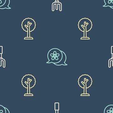 Set line Garden rake, Forest and Flower on seamless pattern. Vector Illustrazione stock