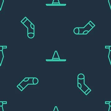 Set line Gardener worker hat, Socks and Tie on seamless pattern. Vector Illustrazione stock