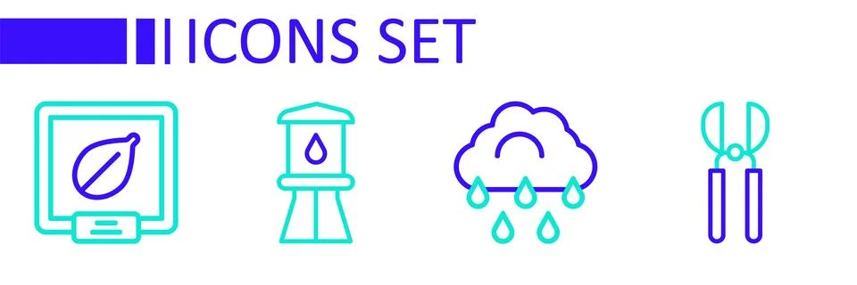 Set line Gardening scissors, Cloud with rain, Water tower and Seeds of spec.. Stockillustratie
