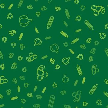 Set line Garlic, Cherry and Fresh cucumber on seamless pattern. Vector Stock Illustration