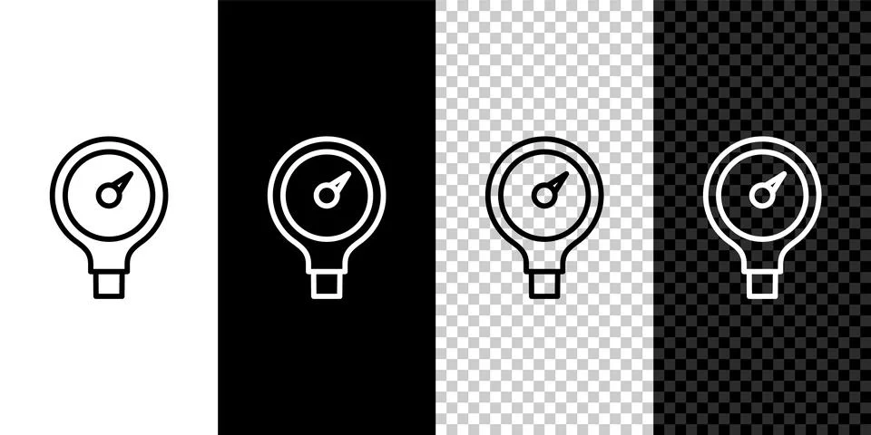 Set line Gauge scale icon isolated on black and white, transparent backgrou.. Stock Illustration