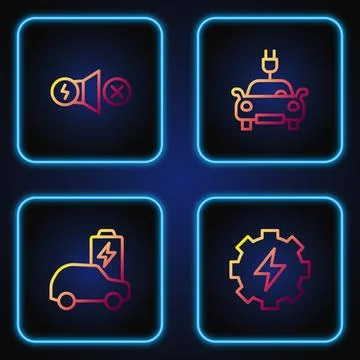 Set line Gear and lightning, Electric car, motor and . Gradient color icons.. Stock Illustration