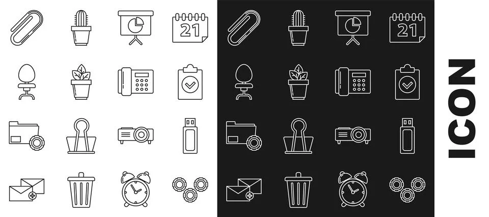 Set line Gear, Completed task, Presentation financial board with graph, schedule Stock Illustration