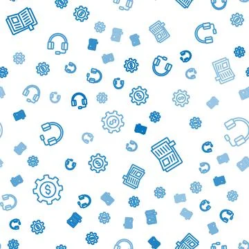 Set line Gear with dollar, Reading book and Headphones on seamless pattern Illustrazione stock