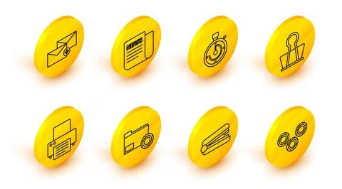 Set line Gear, Office stapler, Folder settings with gears, Printer, Binder clip Stock Illustration