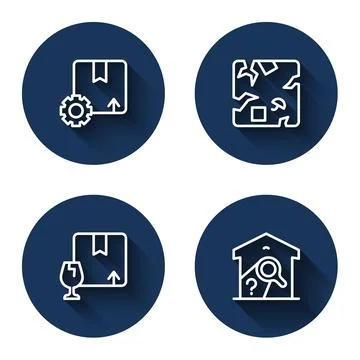 Set line Gear with package box, Broken cardboard, Package fragile content and Illustration