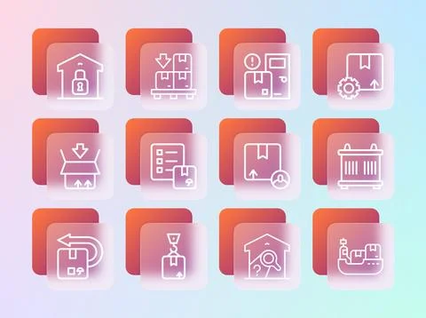 Set line Gear with package box, Crane cardboard, Carton, Warehouse check, V.. Stock Illustration