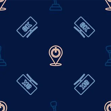 Set line Gear shifter, Computer monitor and Power button on seamless pattern Stock Illustration
