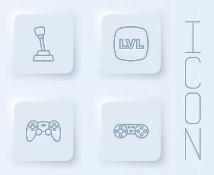 Set line Gear shifter, Level game, Game controller or joystick and . White 库存插图