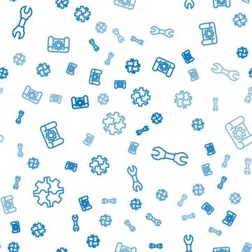 Set line Gear, Wrench spanner and Graphing paper and gear on seamless pattern Stock Illustration