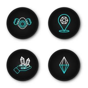 Set line Gem stone,  and Gas mask icon. Vector Stock Illustration